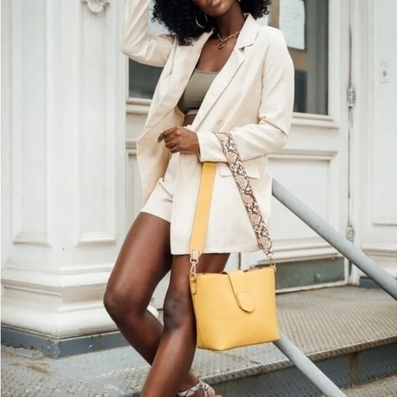 Mersi Isabel Bucket Style Snake Print Vegan Bag With Protective Bag Yellow NEW - Picture 10 of 12